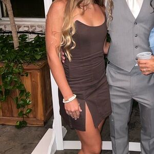 White Fox Brown Strapless Corset Dress